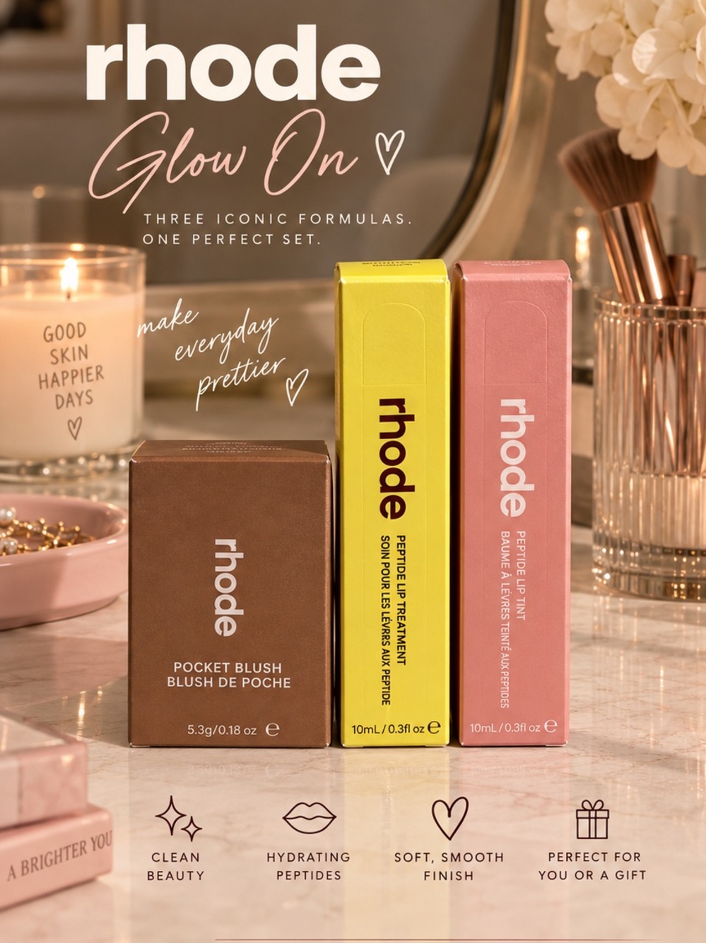 RHODE Blush & Lip Tint Trio in Pink, Yellow, Brown